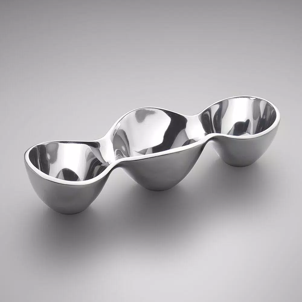 Nambe Alloy Triple Condiment Server, 6 oz. Each Section, Silver