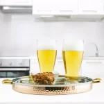 Old Dutch 14.5 in. 2-Ply Hammered Copper and Stainless Steel Round Serving Tray with Brass Handles thumbnail 3