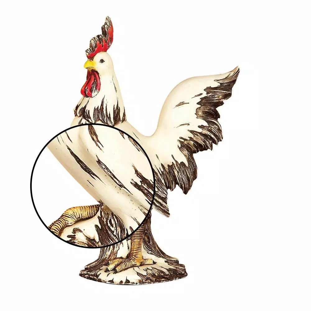 LITTON LANE 15 in. Rooster Decorative Sculpture - White, Red, and Brown Farmhouse Statuary