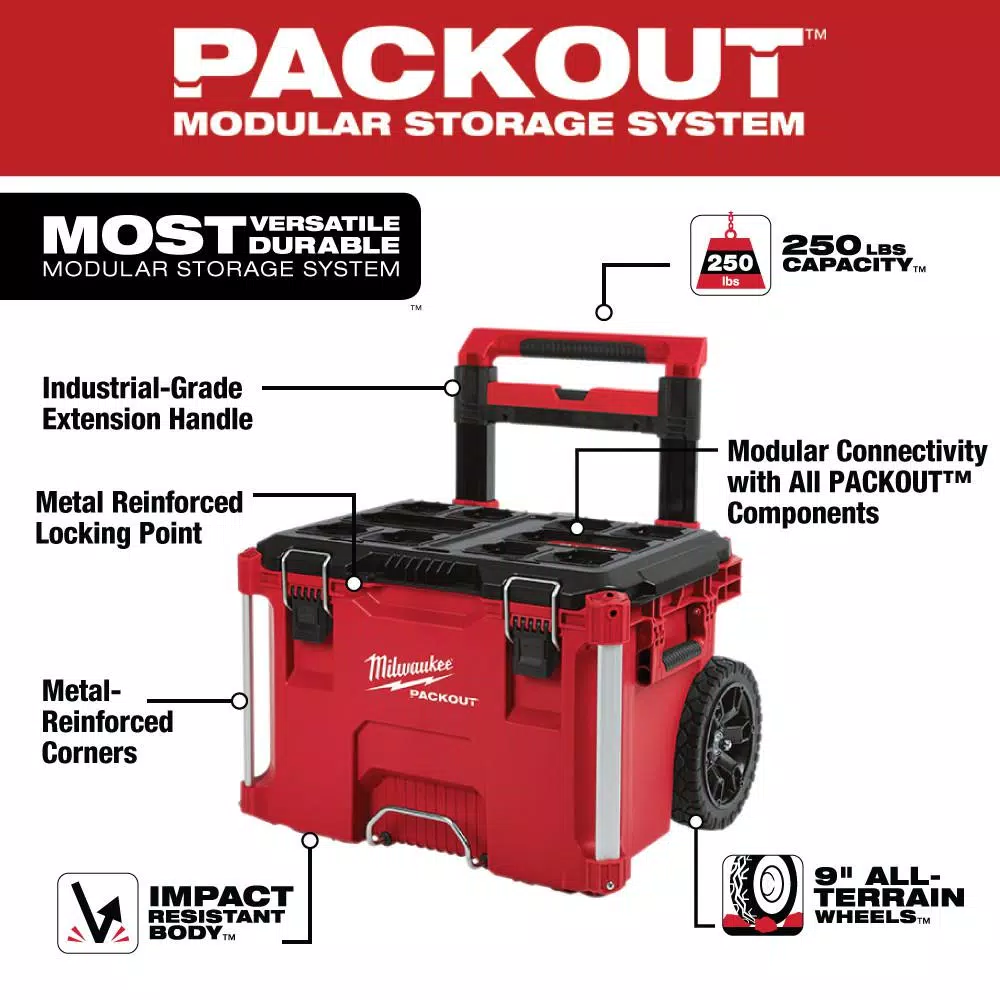 Milwaukee M18 PACKOUT Radio/Speaker with Charger, 22 in. Rolling Tool Box & 16 Qt. Cooler Kit