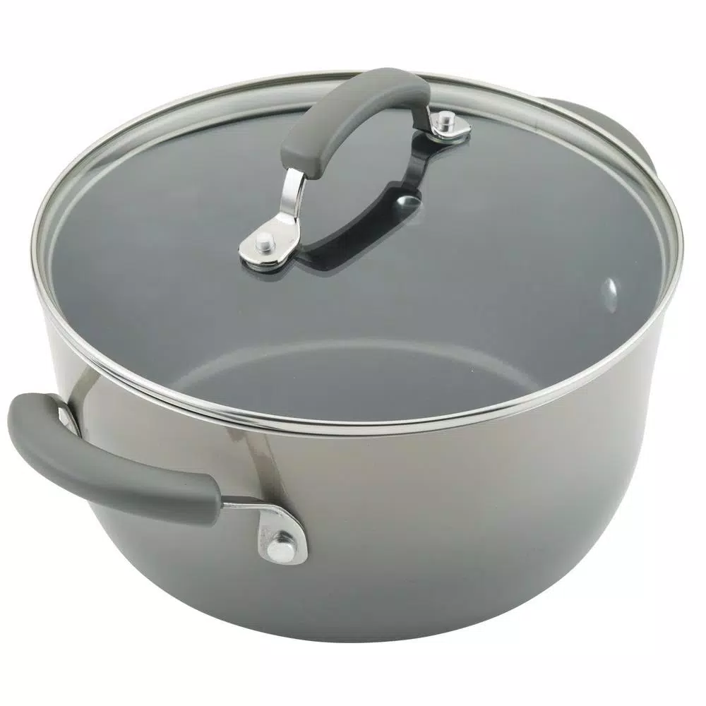 Rachael Ray Classic Brights 19-Piece Sea Salt Gray Nonstick Cookware Set with LocknLock Containers