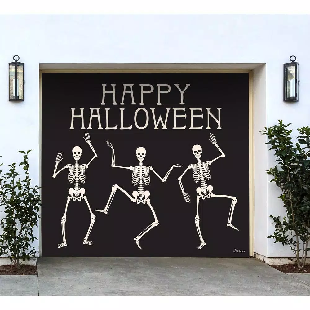 My Door Decor 7 ft. x 8 ft. Happy Halloween Skeletons Garage Door Banner Mural