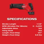 Milwaukee M18 FUEL GEN-2 18V Brushless Cordless Reciprocating Saw (Tool-Only) thumbnail 7