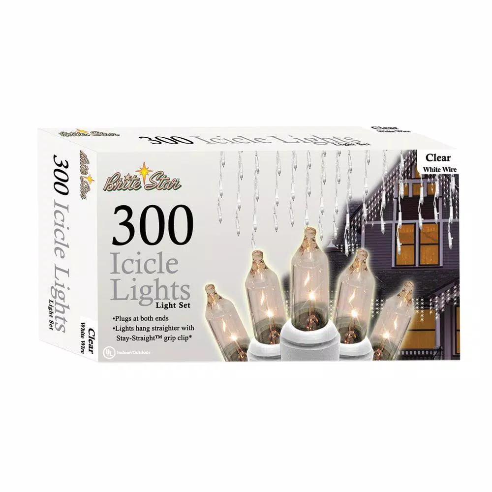 Unbranded Brite Star 300-Light Clear Icicle Light Set (Set of 2) - White Wire