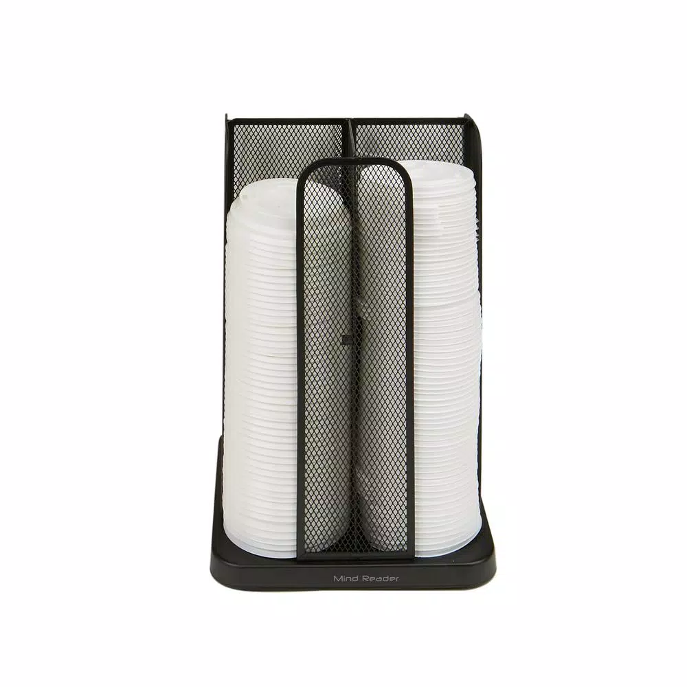 Mind Reader Rotating Cup and Lid Carousel Organizer, Black Metal Mesh Dispenser