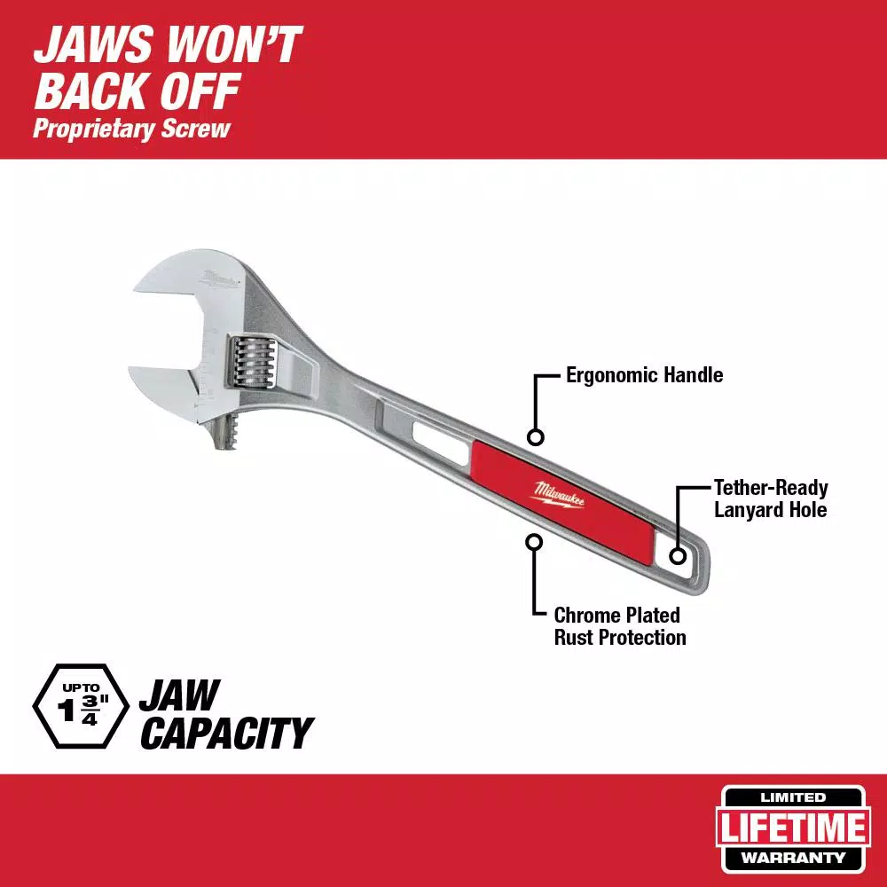 Milwaukee 48-22-7415 15 in. Adjustable Wrench with Parallel Jaws