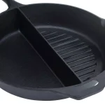 Basic Essentials 13.5 in. Cast Iron Round 2-Section Pre-Seasoned Grill/Griddle with Assist Handle thumbnail 3