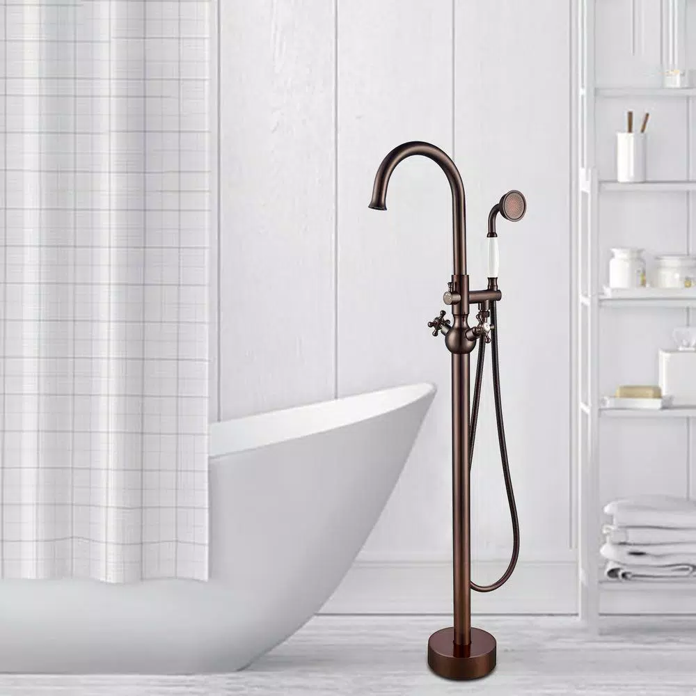 Vanity Art 48 in. Freestanding Single-Handle Claw Foot Tub Faucet with Hand Shower, Oil Rubbed Bronze