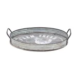 LITTON LANE Distressed Silver Galvanized Iron Decorative Trays with Handles, Set of 2 thumbnail 2