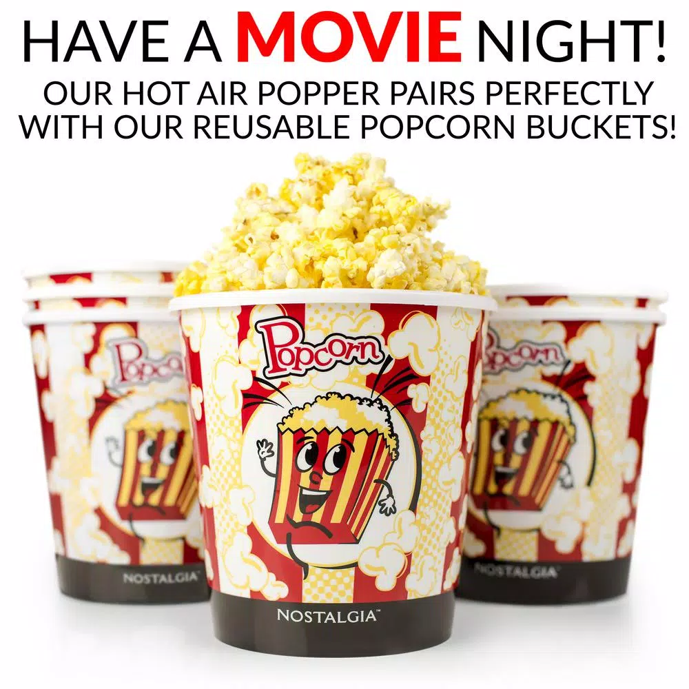 Nostalgia Old Fashioned 1040W Red Hot Air Popcorn Maker with Measuring Cup, 12-Cup Capacity