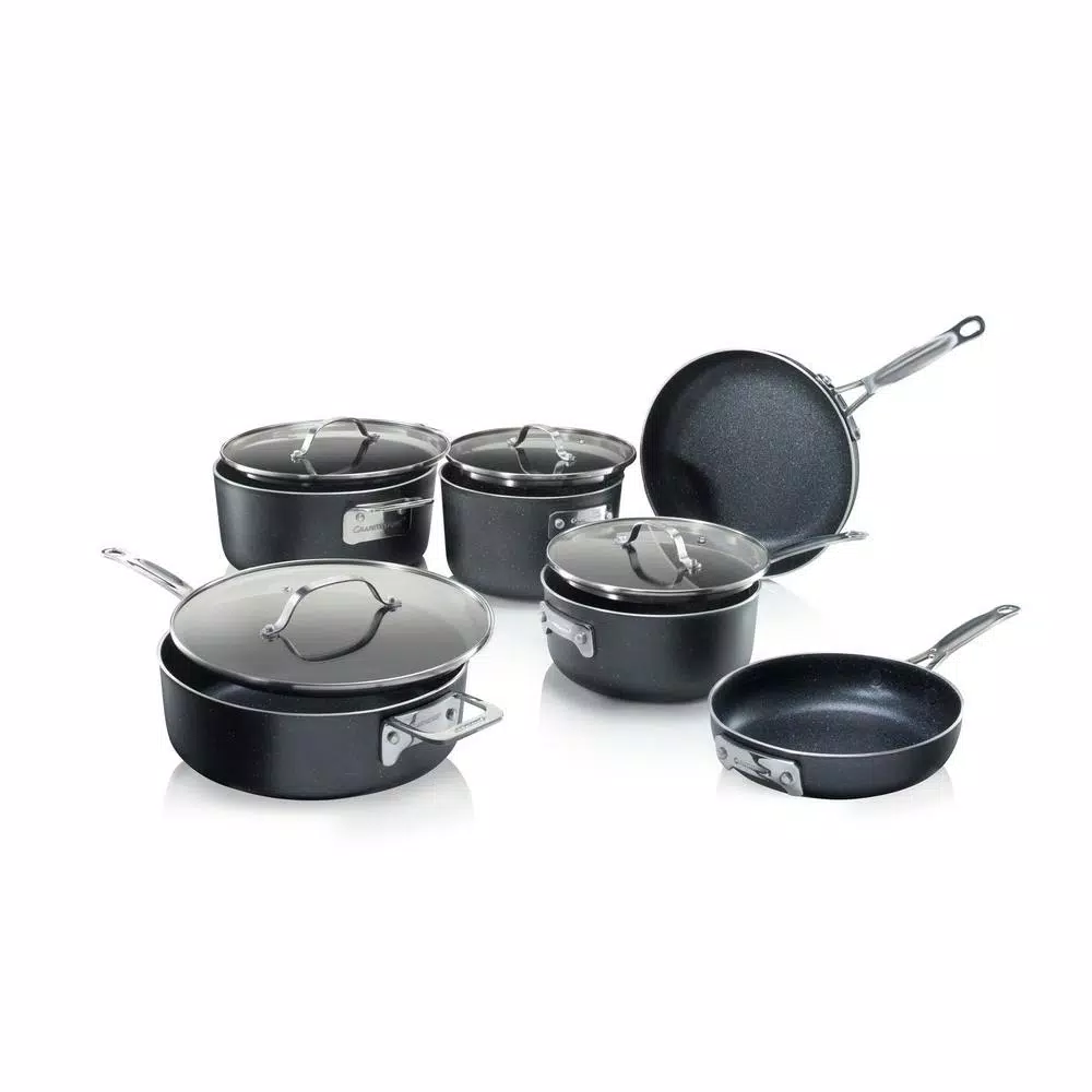 GRANITESTONE StackMaster 10-Piece Non-Stick Diamond Infused Aluminum Cookware Set with Glass Lids