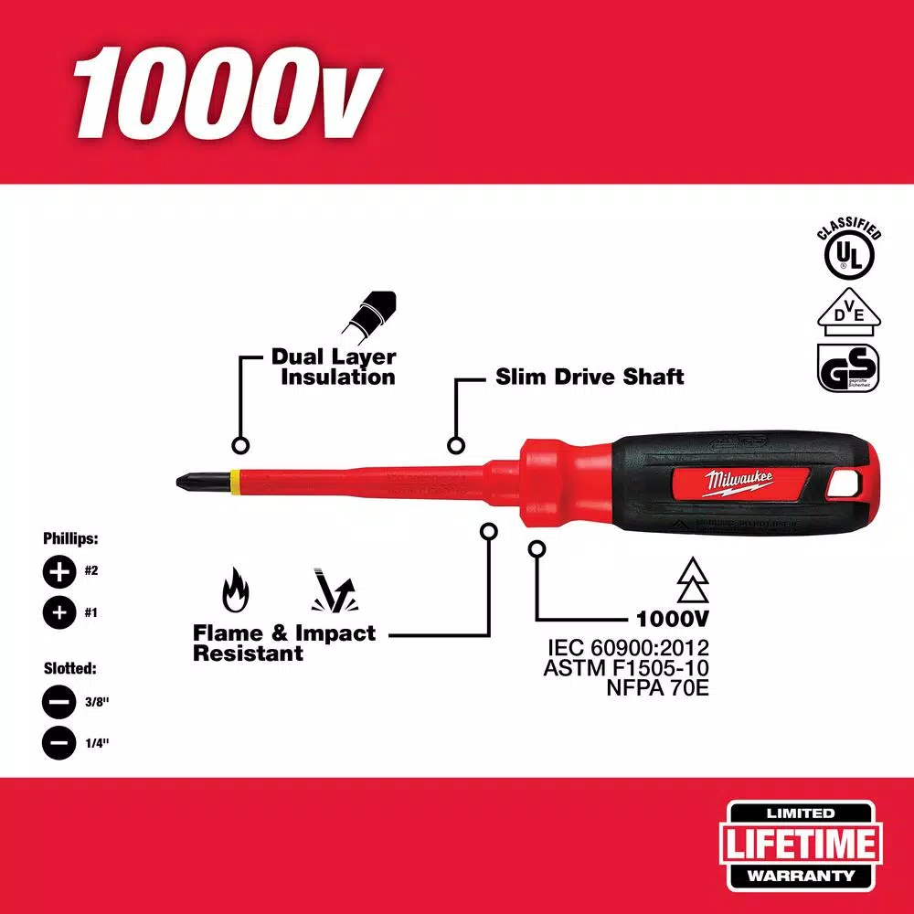 Milwaukee 4-Piece 1000V Insulated Screwdriver Set with Pouch