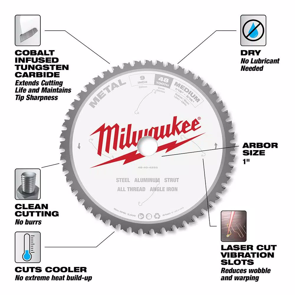 Milwaukee 9 in. x 48T Carbide Metal Cutting Circular Saw Blade