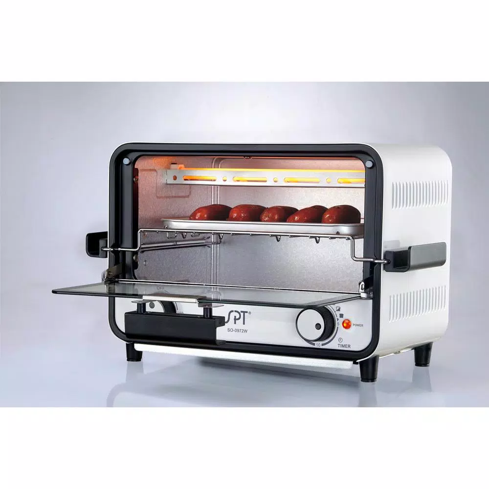 SPT Easy Grasp 800W 2-Slice White Countertop Toaster Oven with Built-In Timer