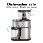 Hamilton Beach 16 oz Stainless Steel Burr Coffee Grinder with 18 Grind Settings thumbnail 7