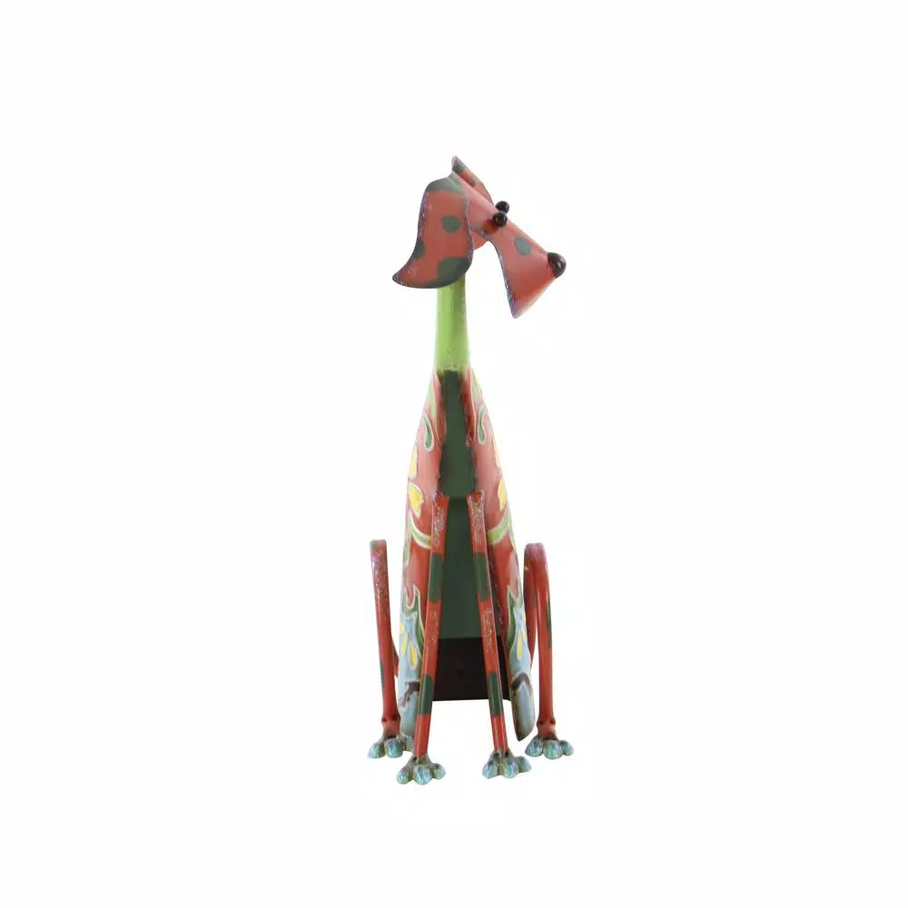 LITTON LANE Whimsical Dog Iron Sculpture with Floral Botanical Details and Wagging Spring Tail