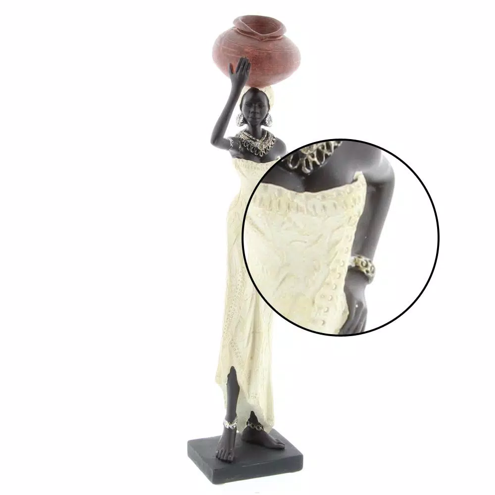 LITTON LANE Traditional African Lady Sculptures with Urns - Ivory Polystone Statues (2-Pack)