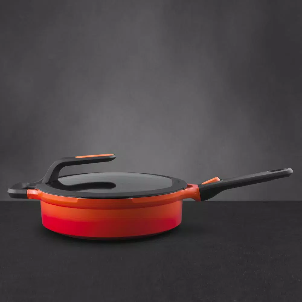 BergHOFF GEM Stay Cool 4.9 qt. Cast Aluminum Nonstick Saute Pan with Glass Lid, Orange