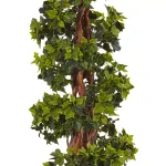 Nearly Natural 5 ft. Artificial English Ivy Spiral Topiary Tree in Gray Cylinder Planter, UV Resistant thumbnail 2