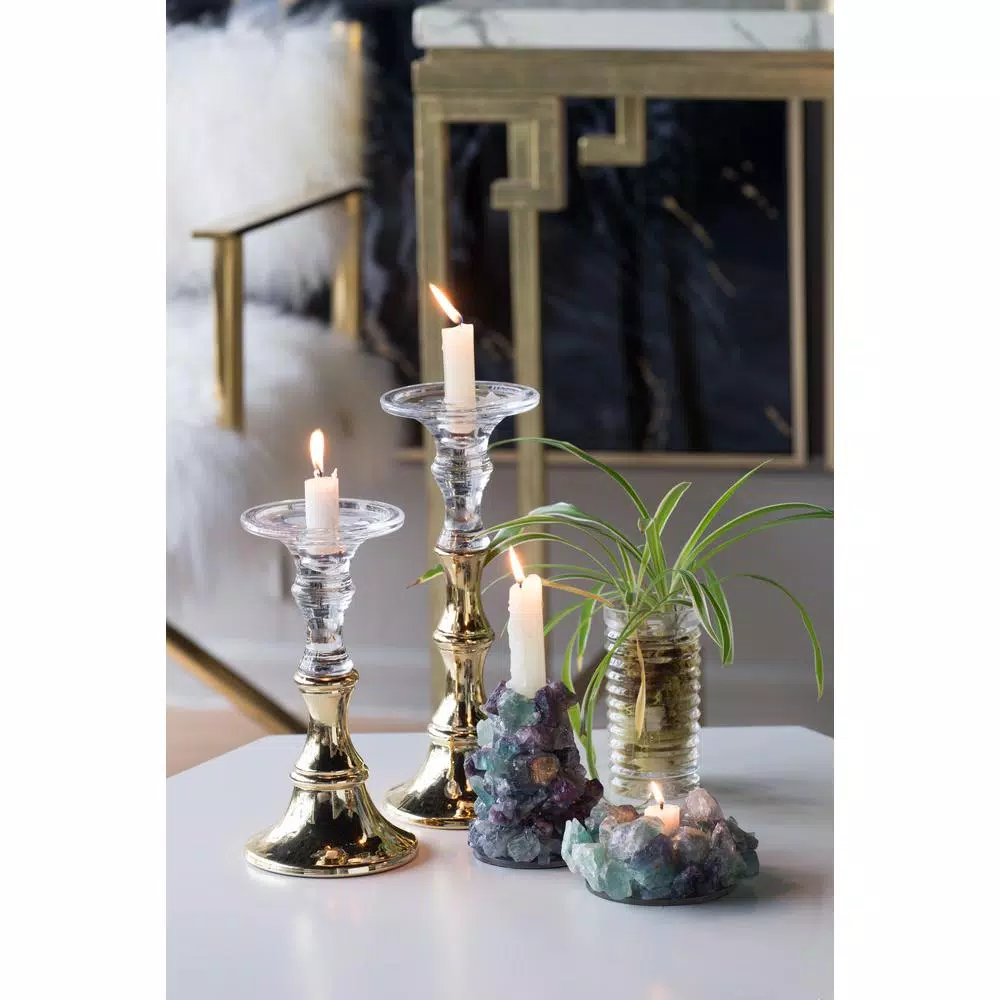 A & B Home Camden Clear and Gold Glass Candle Holder, Modern 2-Toned Candlestick