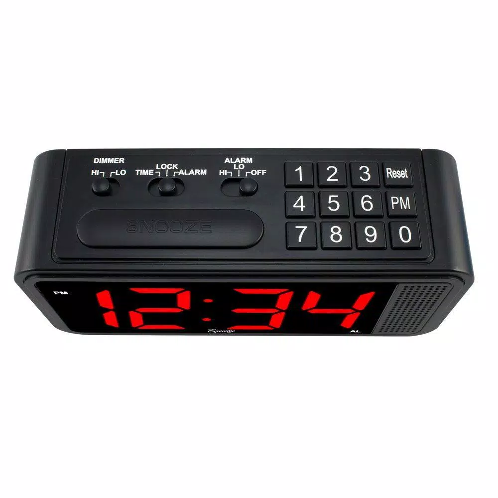 Equity by La Crosse Red 1.8 in. LED Quick Set Digital Alarm Clock with Dimmer and Battery Backup