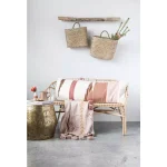 3R Studios Pink Cotton Decorative Throw Blanket with Applique, Pom Poms and Tassels thumbnail 6