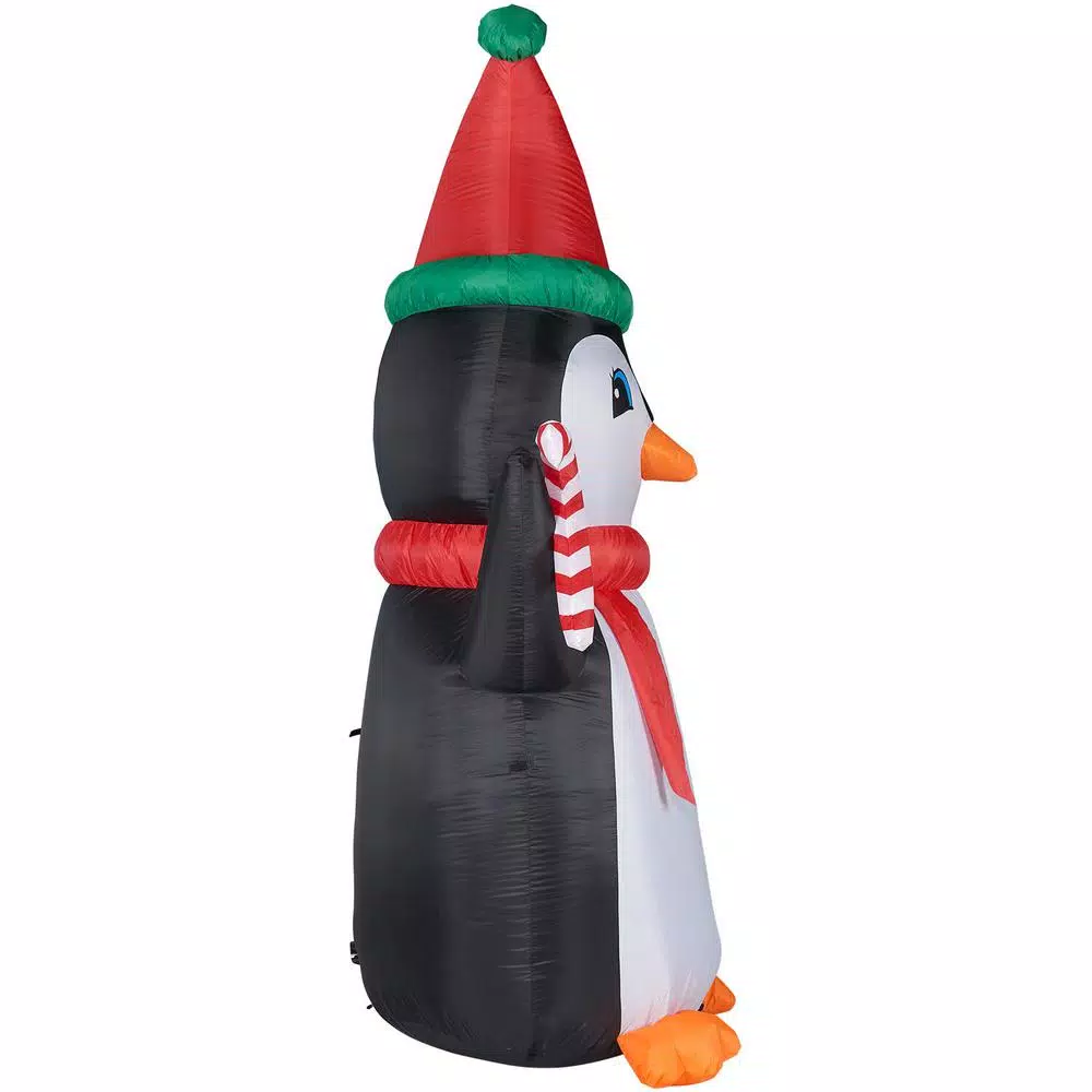 Fraser Hill Farm 10 ft. Penguin and Candy Cane Christmas Inflatable with RGB Lights