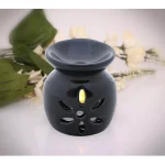 Benzara Black Handmade Ceramic Oil Diffuser and Warmer with Leaf Cutout Design thumbnail 2