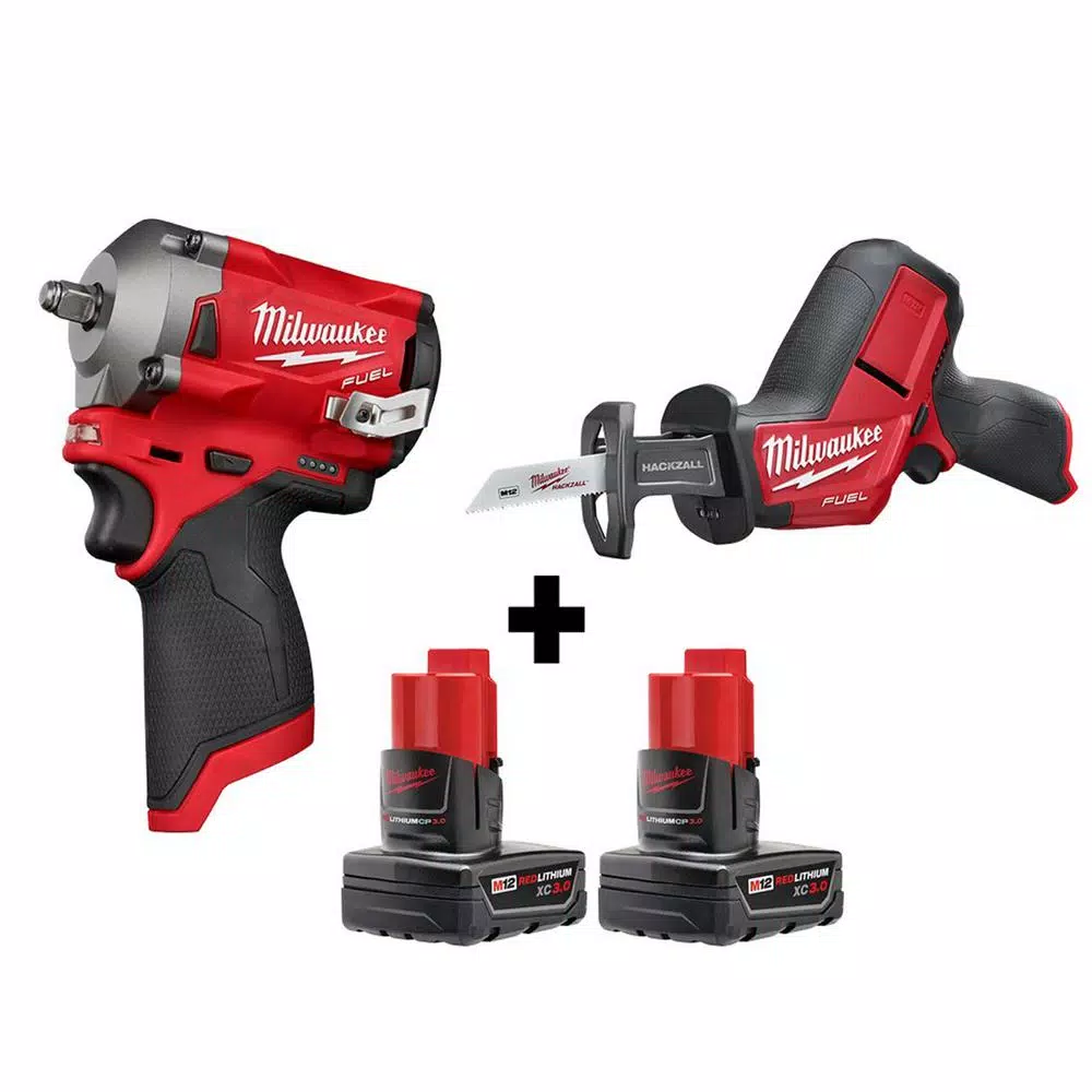 Milwaukee M12 FUEL 12V Cordless 3/8 in. Stubby Impact Wrench and HACKZALL Combo Kit with (2) 3.0 Ah Batteries