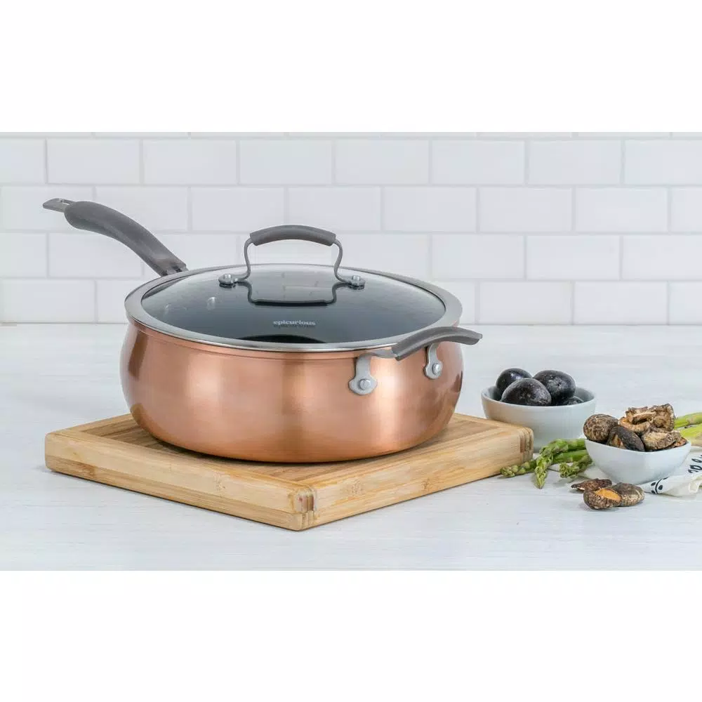 Epicurious 6 Qt. Hard-Anodized Aluminum Nonstick Saute Pan with Glass Lid, Copper