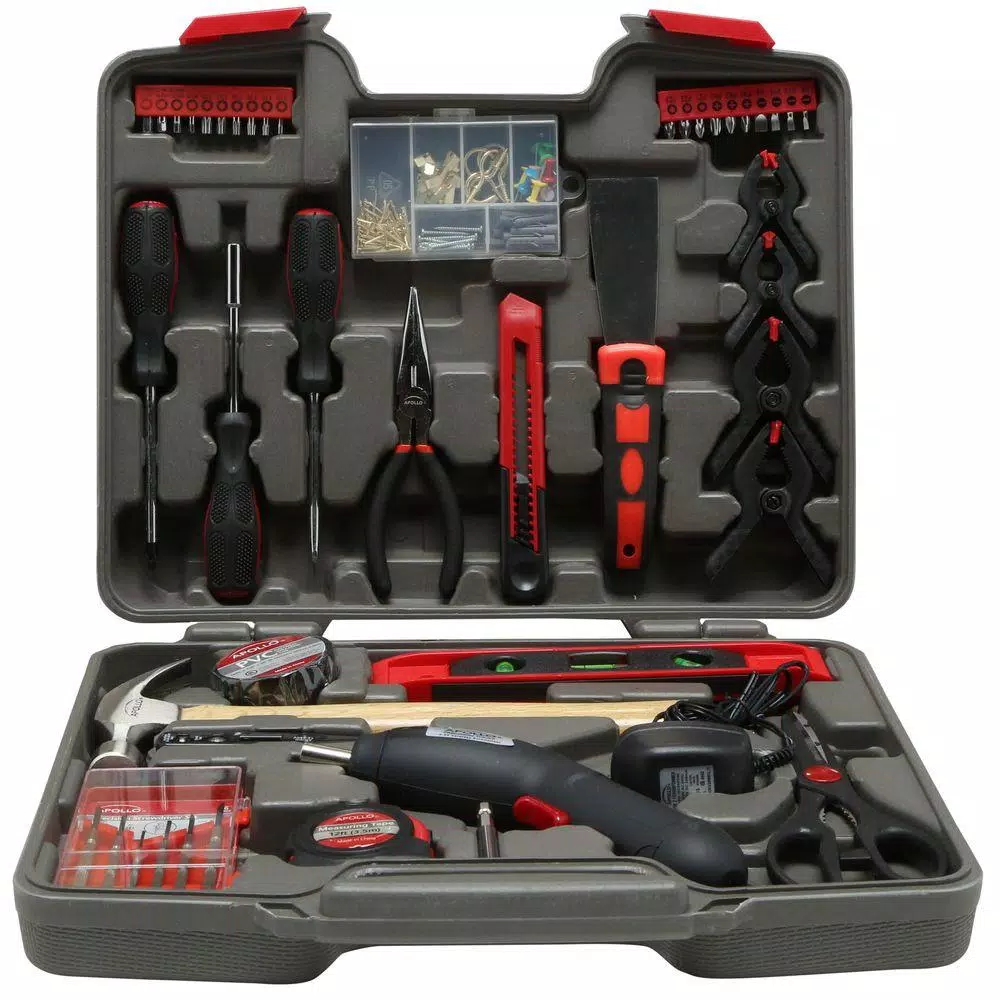Apollo 144-Piece Home Tool Kit with 4.8V Cordless Screwdriver and Blow Molded Carrying Case