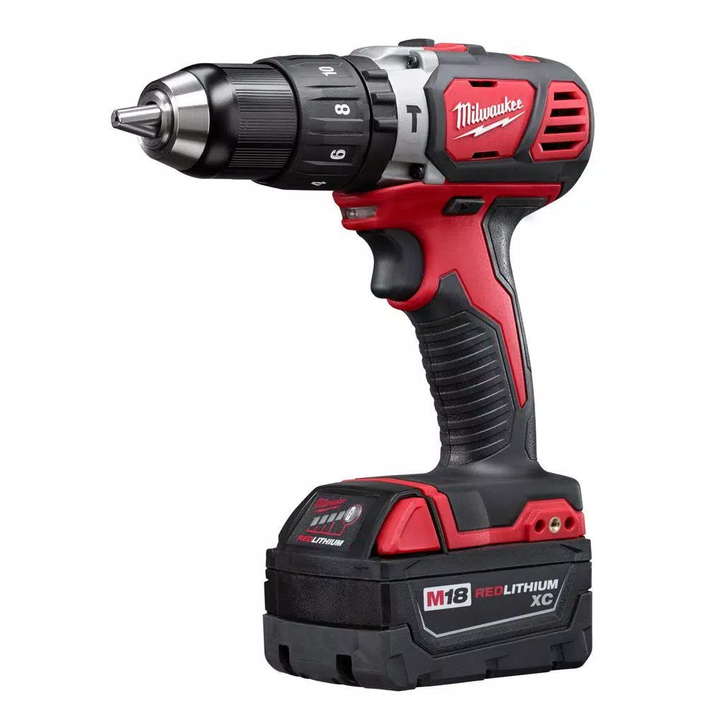 Milwaukee M18 18V Lithium-Ion Cordless 1/2 in. Hammer Drill Driver Kit with (2) 3.0Ah Batteries, Charger & Case