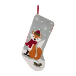 Glitzhome 19 in. Fox Hooked Christmas Stocking with Red Scarf and Santa Hat thumbnail 1