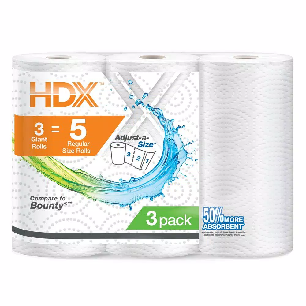 HDX 2-Ply Paper Towels, Ultra Absorbent & Strong, 3 Rolls