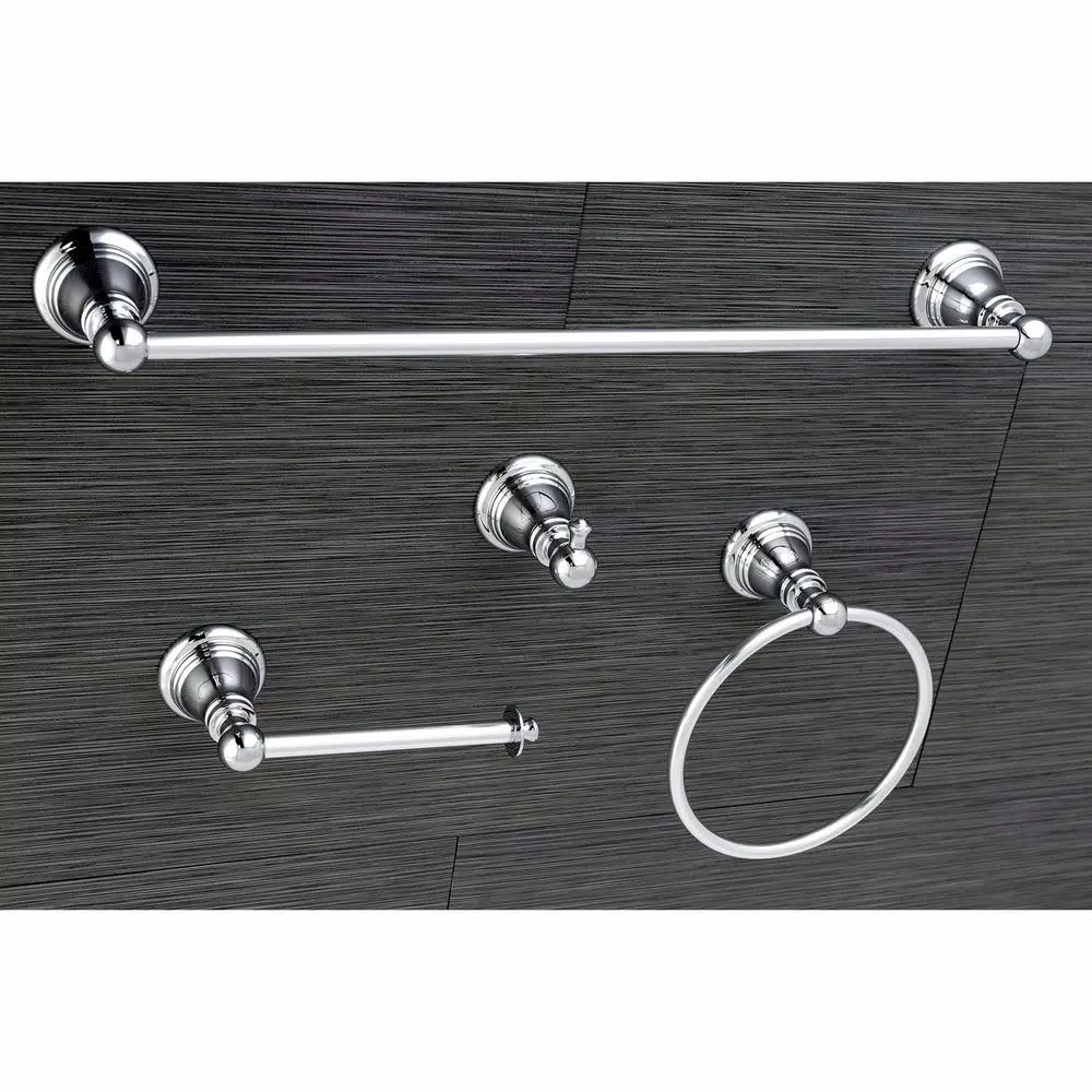 Kingston Brass Classic 4-Piece Polished Chrome Bath Hardware Set - Transitional Style