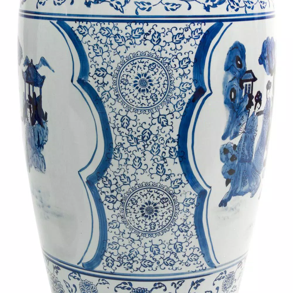 Unbranded Oriental Furniture 35 in. Blue and White Porcelain Tung Chi Floor Vase