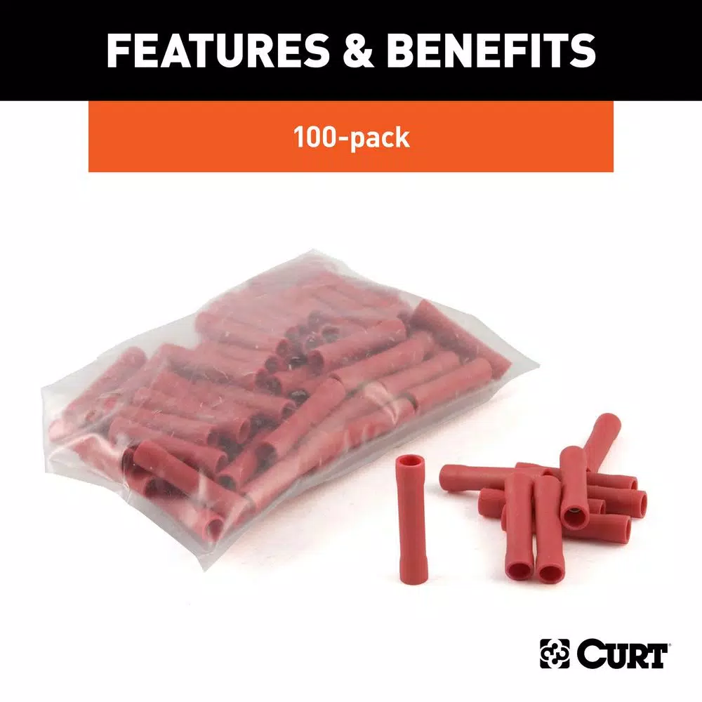 CURT Butt Connectors, 22-18 Gauge Wire, Red, 100-Pack