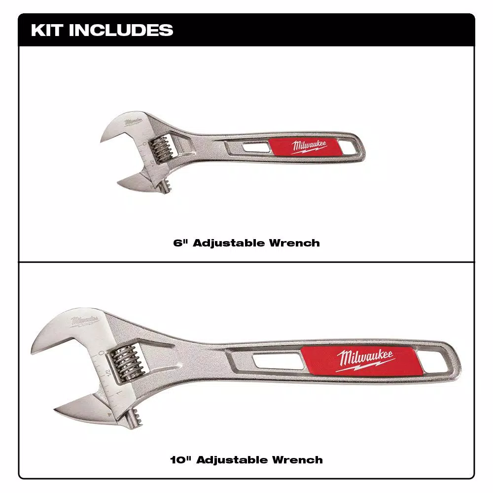 Milwaukee 2-Piece Adjustable Wrench Set, 6 in. and 10 in.