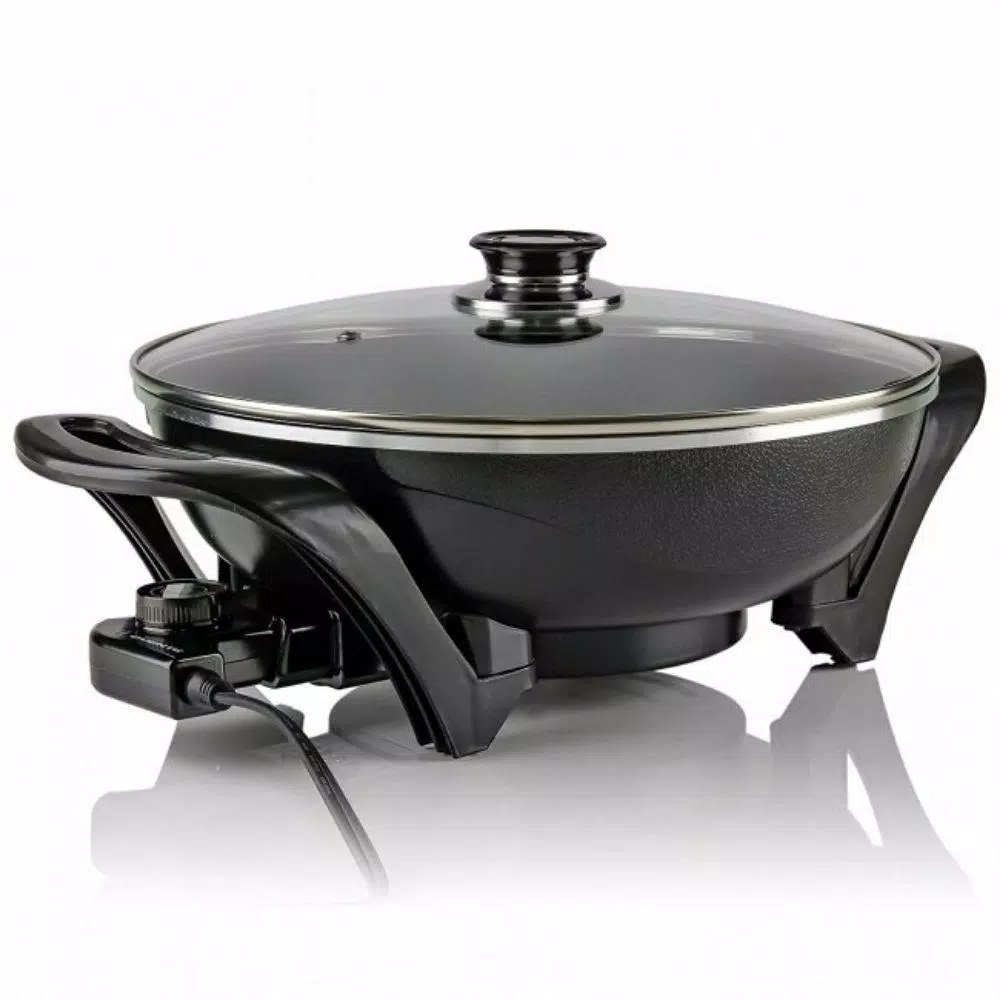 Ovente 13-Inch Non-Stick Electric Skillet with Tempered Glass Lid and Adjustable Temperature Control, Black
