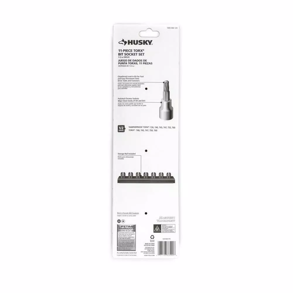 Husky 1/2 in. Drive Torx and Tamper-Proof Torx Bit Socket Set, 11-Piece