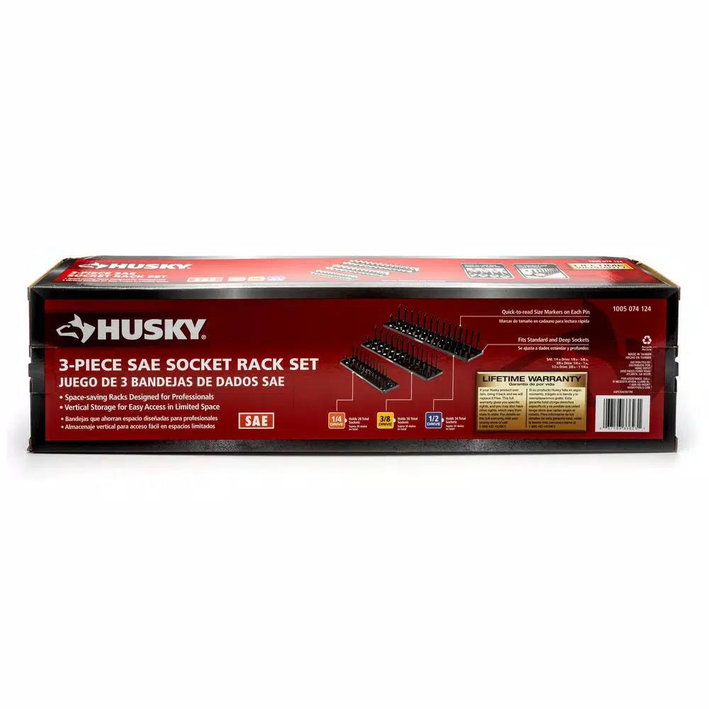 Husky 3-Piece SAE Socket Rack Set for 1/4 in., 3/8 in., and 1/2 in. Drives