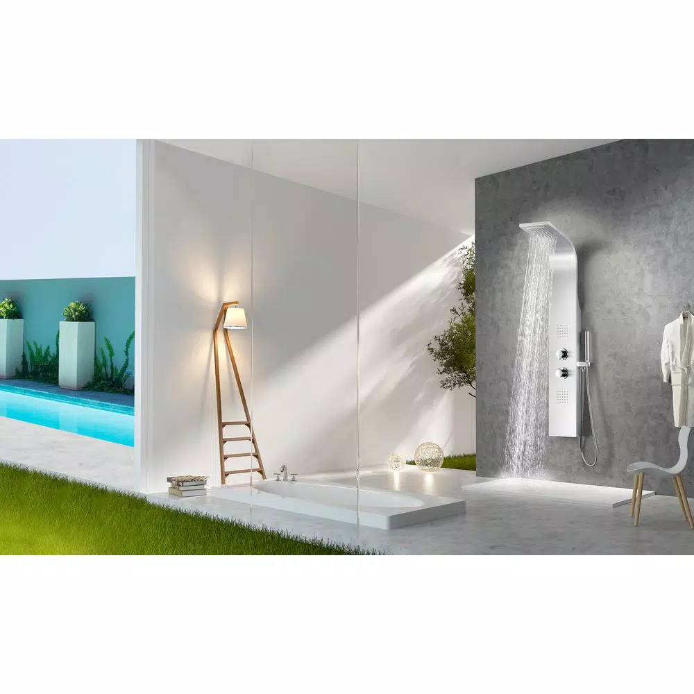 ANZZI Anchorage 60 in. 2-Jet Full Body Shower Panel System with Heavy Rain Head & Spray Wand, Brushed Steel