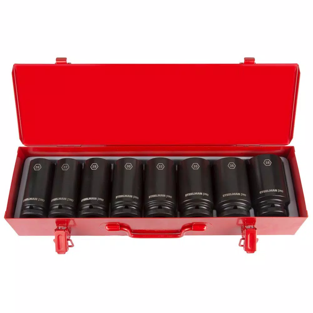 Steelman PRO 79280 3/4 in. Drive 6-Point Metric Deep Impact Socket Set, 8-Piece