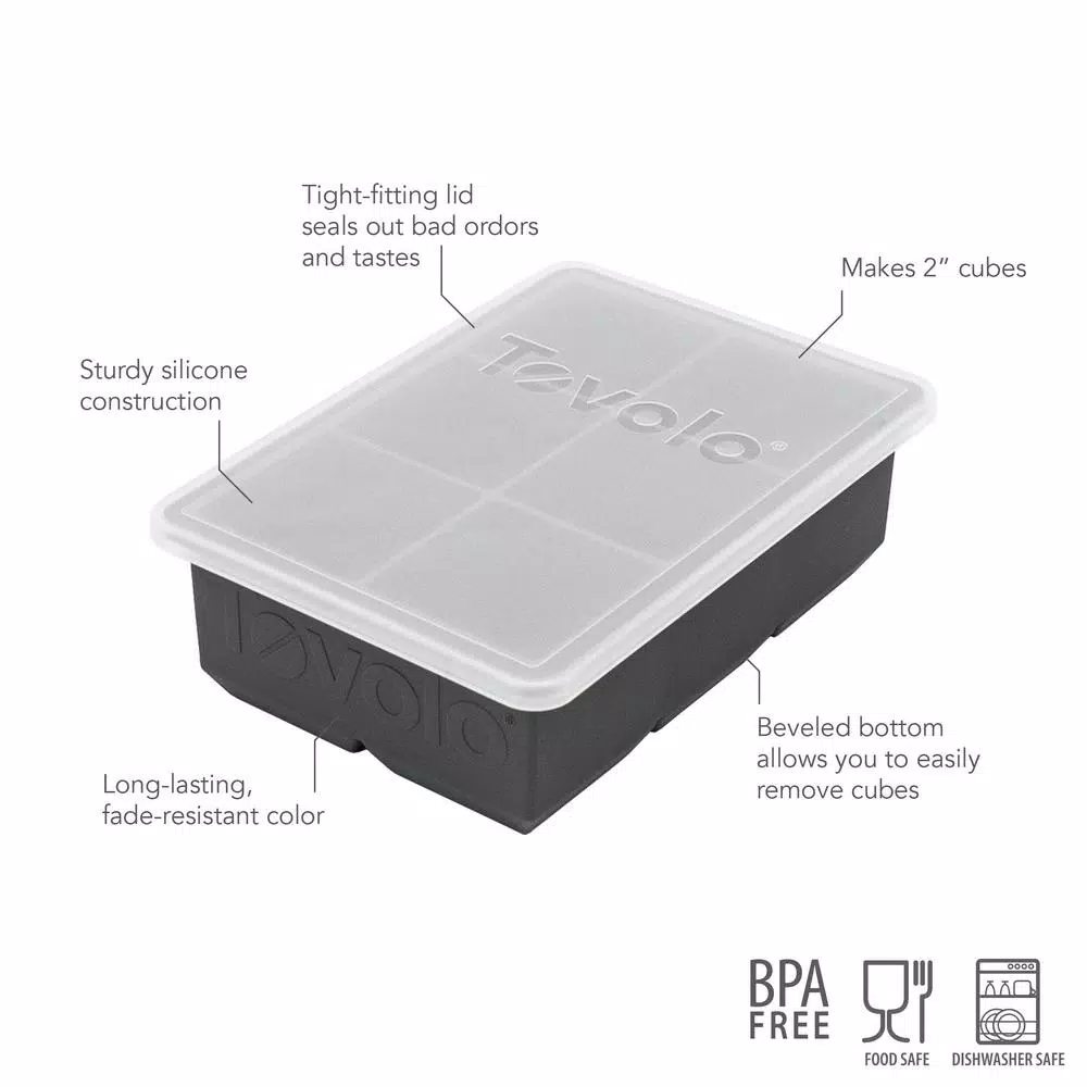 Tovolo Large 2 in. Silicone King Cube Ice Mold Tray with Lid for Whiskey and Cocktails