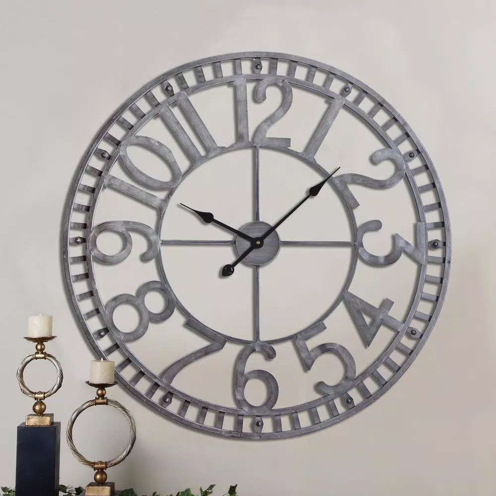 Utopia Alley Manhattan 32" Industrial Wall Clock, Pewter Metal, Analog Quartz