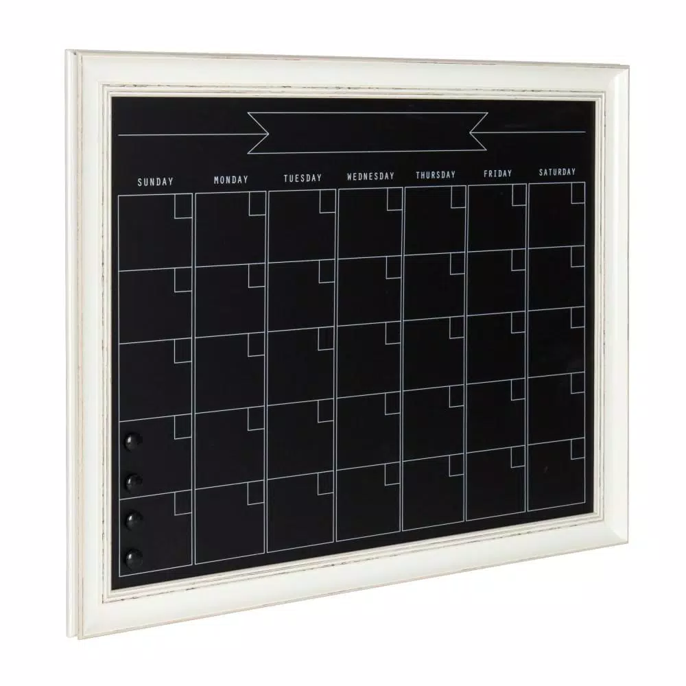 DesignOvation Macon Monthly Chalkboard Magnetic Calendar Wall Organizer with Decorative Frame