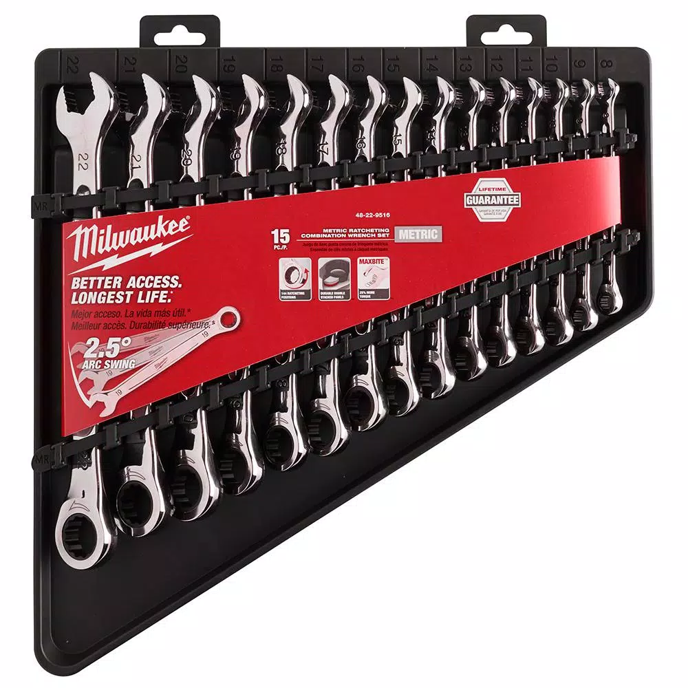 Milwaukee 15-Piece Metric Ratcheting Combination Wrench Set