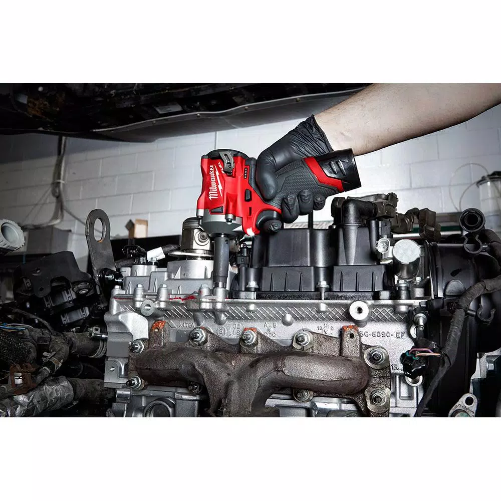 Milwaukee M12 FUEL 12V Brushless Cordless Stubby Impact Wrench Combo Kit (3/8 in. & 1/2 in.) with Two 3.0 Ah Batteries