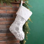Glitzhome 21 in. White Plush Faux Fur Christmas Stocking with Silver Sequin Snowflake Embroidery thumbnail 5