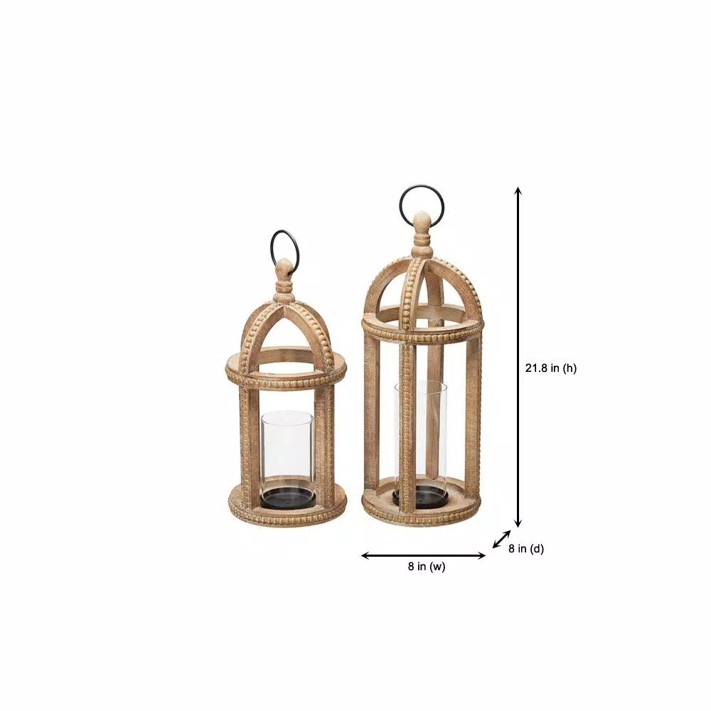 Home Decorators Collection Antiqued Wood Lantern Set of 2 with Beaded Trim